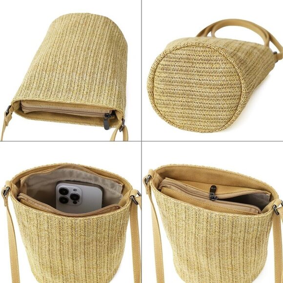 Cylindrical Crossbody Bag Women PP Straw Zipper Lightweight Travel Gift main image 4